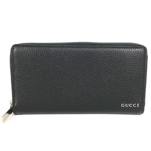 GUCCI 771154 Logo Zip-Around Wallet Men's Leather Black Like New